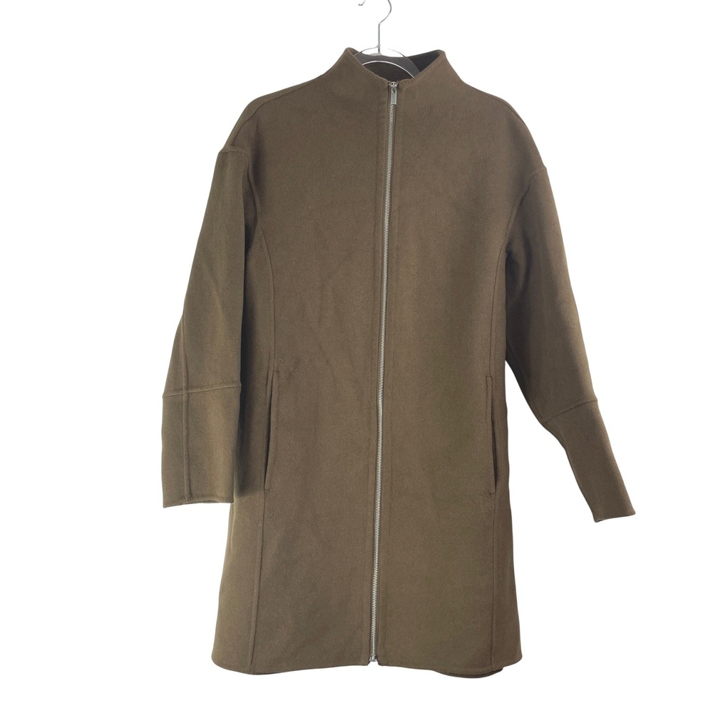 Zara Wool Collection Brown Zip Up Mock Neck‎ Coat Small Minimalist Overcoat NEW